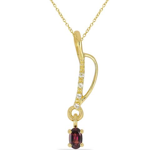 14K GOLD NATURAL RHODOLITE GEMSTONE CLASSIC PENDANT WITH WHITE DIAMOND